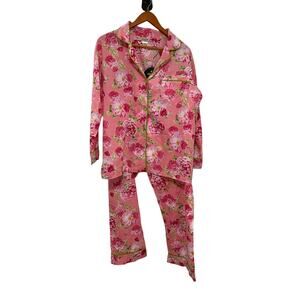 Bedhead Pink Floral Print Two Piece Pajamas Top Draw String Bottoms Size Large